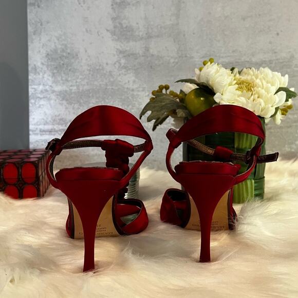 New Max Studio Red Satin Braided  T-Strap High Heeled Sandals Sz 5.5  NWOT - Picture 6 of 11